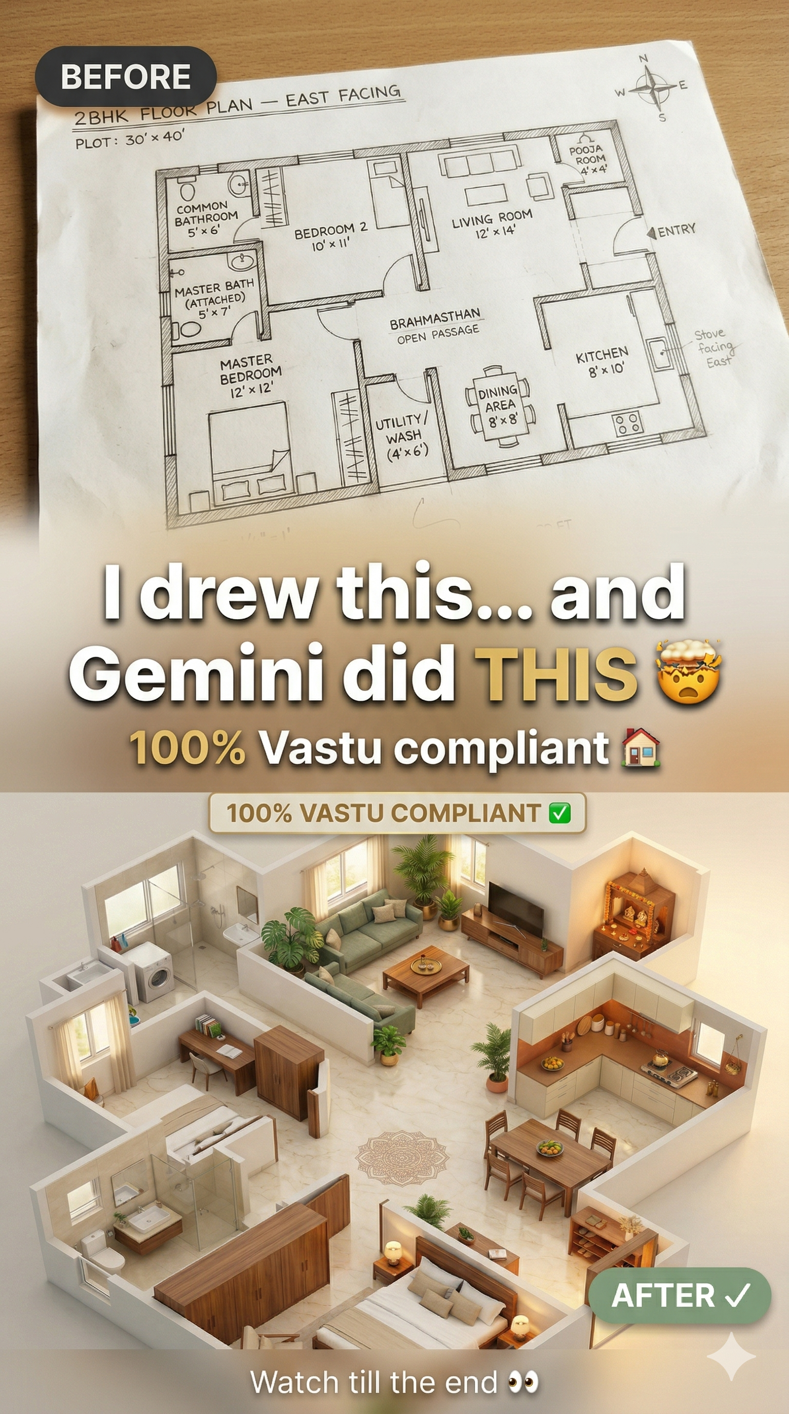 Hand-drawn Floor Plan → 3D Vastu Home